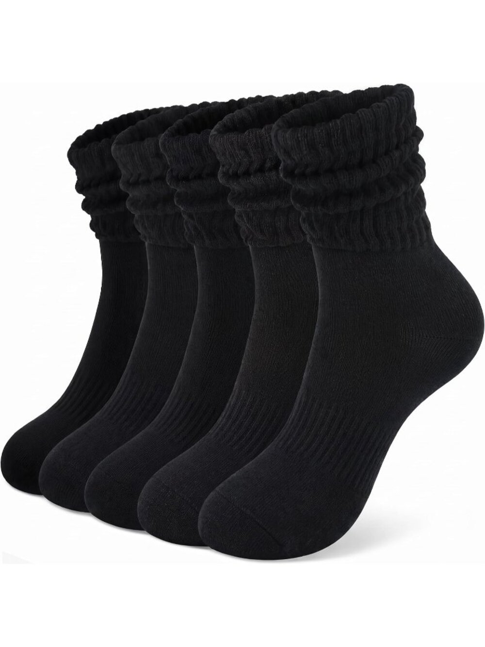 🧦Women's All Black 5 Pair Slouchy Socks Slouch Cotton Crew Scrunch Socks